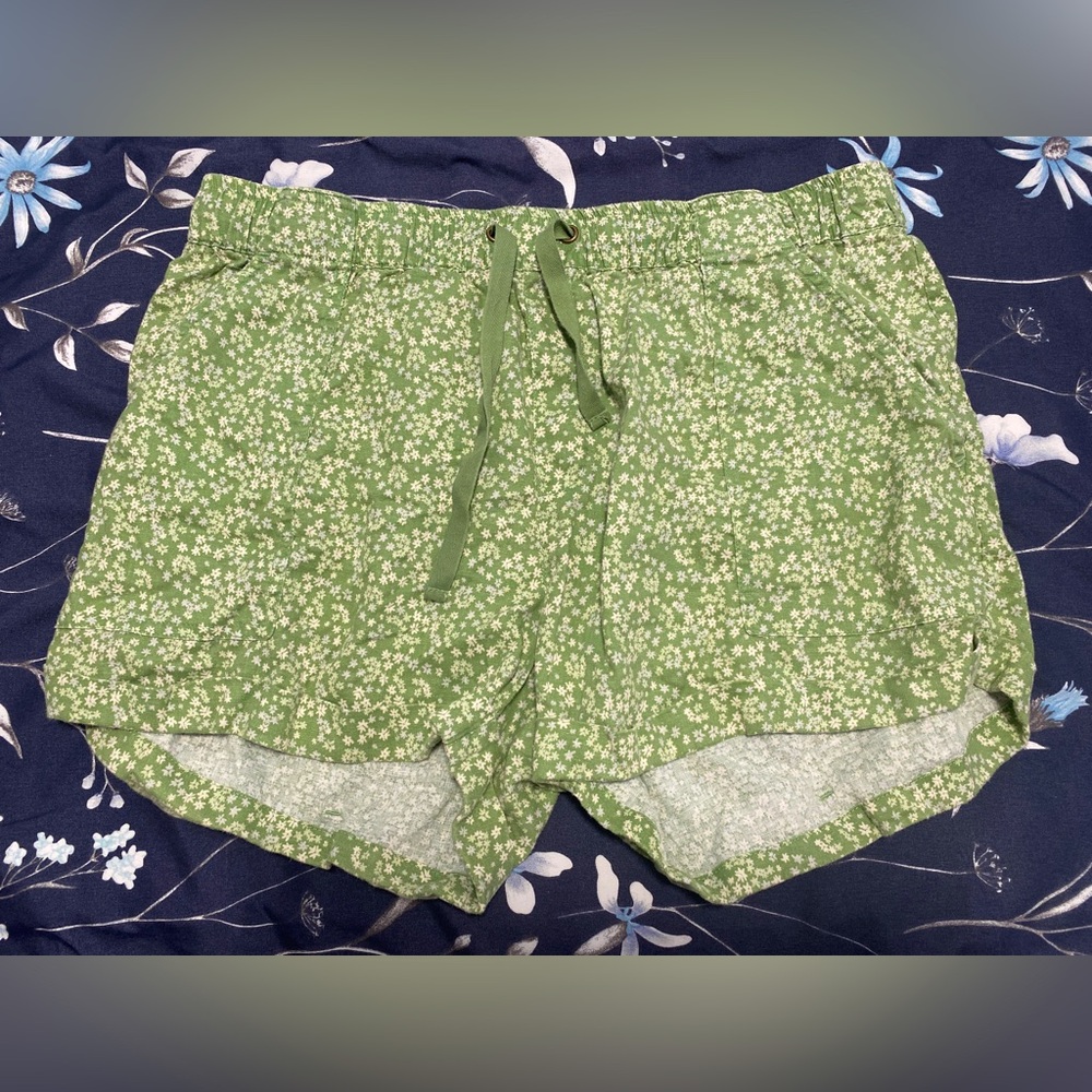 Toad & Co Floral Drawstring Green Shorts Large